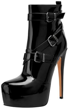 KKdhsfy Stivaletti da Donna 15CM alla Caviglia con Plateau, Punta Tonda, Tacco a Spillo Alto, Sexy e alla Moda, con Zip, Stivaletti Corti Caldi,Nero,42 EU