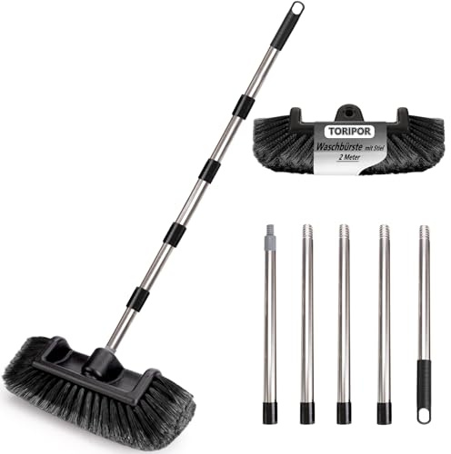 Brosse de lavage pour voiture avec manche télescopique, 2 m Brosse de lavage télescopique avec tête de brosse souple de 12 | Brosse de nettoyage pour voiture | Brosse d'entretien pour voiture