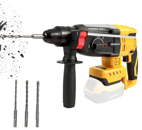 Taladro de martillo giratorio inalámbrico para Dewalt de 20 V, taladro eléctrico SDS-Plus sin escobillas con 4 funciones, mango auxiliar de 360°, 3 brocas para hormigón y pared de ladrillo (sin