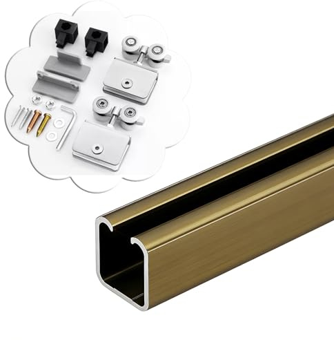 Rail Porte Coulissante Rail Coulissant Simple Couleur Champagne Portes Vitrées, Kit Quincaillerie Portes Bois, Rail Anti-trébuchement Alliage D'aluminium Portes Salle Bain(1.4m (4.6ft))