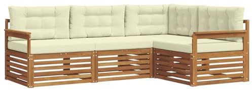 vidaXL Outdoor-Sofagarnitur mit Kissen 4 pcs Natur und Creme, Moderne Garten-Sofa-Ecke, haltbare Lounge-Möbel für draußen, gemütliche Terrasse-Sitzgelegenheiten