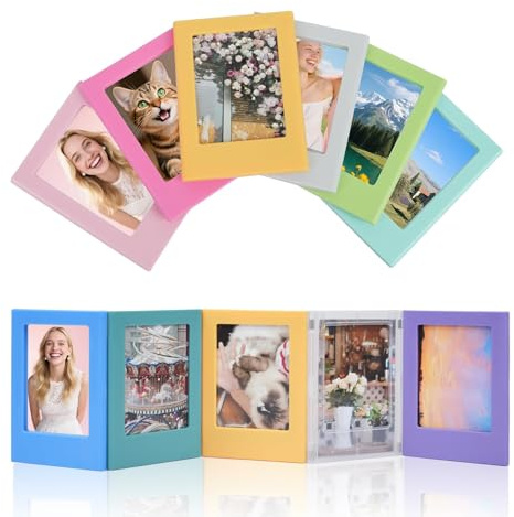 Mini Bilderrahmen magnetisch – 12 Stück magnetische Bilderrahmen für Kühlschrank, bunte Fotorahmen klein für Instax Fotos, Rahmen ca. 6,35 × 8,89 cm für Fotos ca. 8,38 × 5,33 cm, DIY Collage & Deko