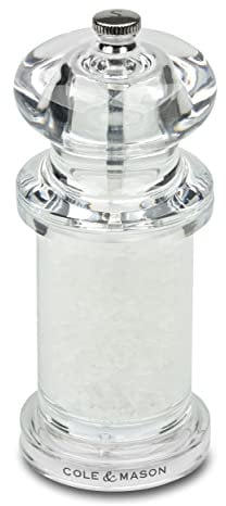 Cole & Mason H50502P 505 Clear Salt Mill, Precision+, Acrylic, 140 mm, Single, Includes 1 x Salt Grinder