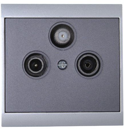 Kopp 916115081 Malta Antennensteckdose mit drei Ausgängen, TV/RF/SAT, Einzel- und Enddose, silber-anthrazit