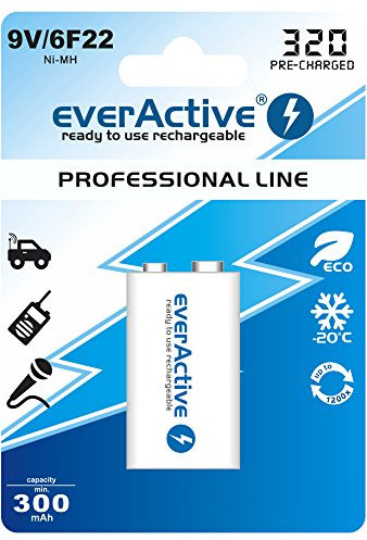 1 everActive ProfLine 9V Block Akku 320 mAh min. 300 mAh NIMH 6LR61 9 V Block