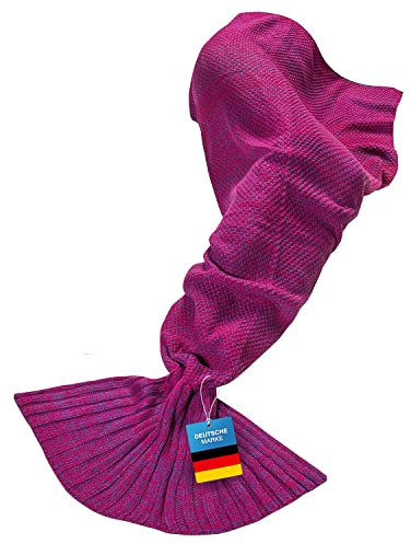Feluna® Meerjungfrau Kuscheldecke Wolldecke Flossen-Decke Wohndecke Tagesdecke Strickdecke; Pink Rot