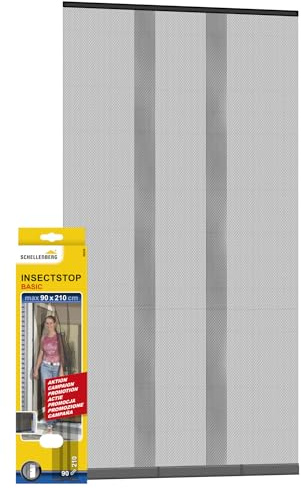 Schellenberg mosquitera magnética para puerta, 90x210 cm, antracita, cierre automático con imanes, fijación adhesiva sin taladrar, poliéster resistente UV, lavable y recortable, 50628