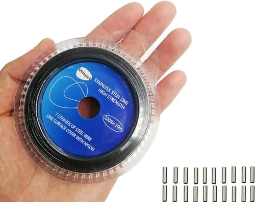 Black Fishing Wire Line: 10LB-200LB Stainless Steel Fishing Leader Wire 10 Meter with 20pcs Crimps Sleeves
