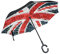 Use7 Vintage Union Jack Painted on Brick Inverted Umbrella, Large Double Layer Outdoor Rain Sun Car Reversible Umbrella