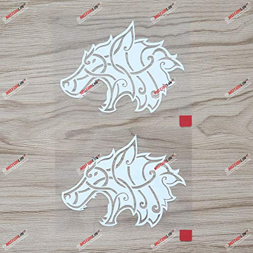 2er-Set Weiß, 10,2 cm Wikinger-Wolfskopf Decal-Aufkleber, nordisch, Vinyl, für Auto, Laptop, Fenster