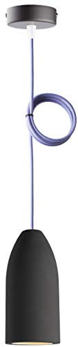 Buchenbusch urban design Betonlampe dark edition 7,5 x 16 cm, Deckenlampe einflammig, LED Pendelleuchte mit Textilkabel Flieder, Hängelampe Esstisch Küche Wohnzimmer, Baldachin schwarz
