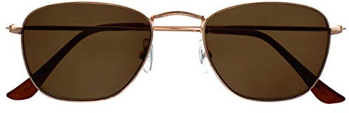 OPULIZE Sky Reading Sunglasses Thin Rimmed Classic Shape Metal Frame Scratch Resistant Tinted Lens UV400 Protection Lens Gold Dark Brown Tips Mens Womens S95-9 +1.00