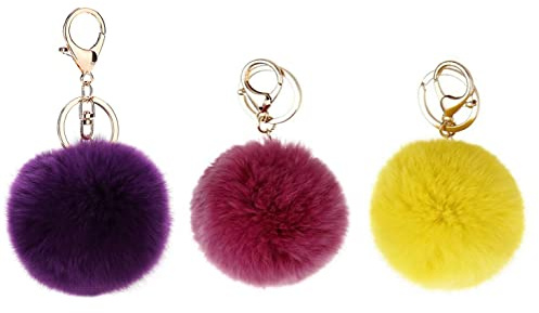 NOVAGO Pompons Porte Clé Bijou de Sac à Main en véritable Poil de Lapin, Toucher Doux Garanti
