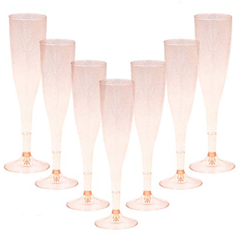 Homy Feel Gold Glitter Plastic Wine Glasses 30 Pack, Champagne Flutes Disposable,Plastic Champagne Flutes,Mimosa Bar Glasses