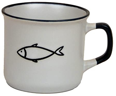 Kaffeebecher-Tasse maritim - Keramik ┼ 200ml ┼ Teebecher ┼ Strandtasse-Becher ┼ Geschenk-Artikel (Fisch weiss)