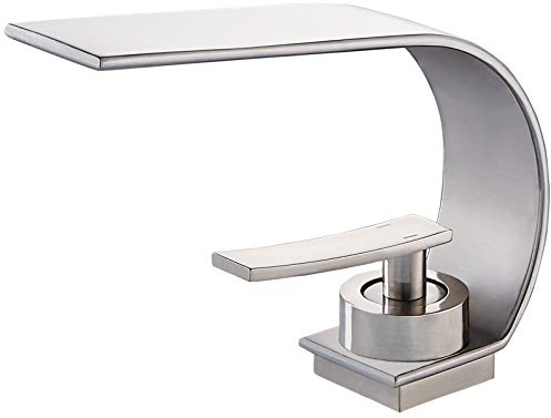 becola Moderner Badezimmer-Wasserhahn, Niederbogen-Messing-Keramikventil, Waschtisch-Einloch-Waschbeckenarmatur, Einhebelmischbatterie für heißes und kaltes Wasser, gebürstetes Nickel