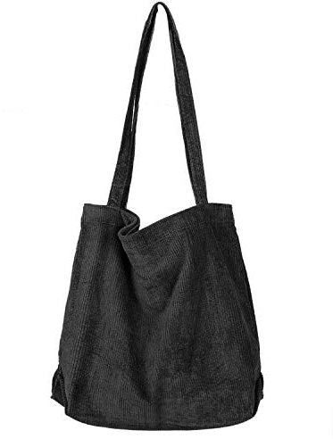 Etercycle Umhängetasche Damen Grosse Kapazität Cord Schultertasche Retro Handtasche für Alltag, Büro, Schulausflug und Einkauf - Schwarz