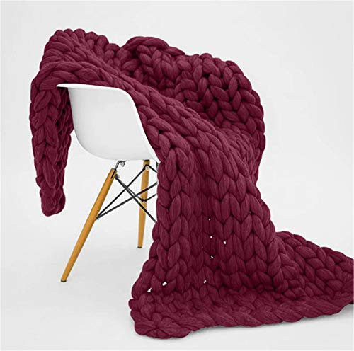 RAILONCH Gestrickte Grobe Strickdecke Wolle Kuscheldecke Grobstrick Wolldecke Strickdecke Tagesdecke Überwurf Decke Zuhause Dekor (120×180cm,Weinrot)