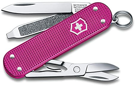 Victorinox Schweizer Taschenmesser, Klein, Classic SD Alox, Multitool, Swiss Army Knife, 5 Funktionen, Klinge, Nagelfeile, Pink
