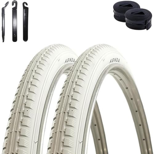2 x Kenda K-142 Fahrradreifen Weiß 40-635 (28 x 1 1/2) + 2 x Schläuche AV inkl. maxxi4you Reifenheber