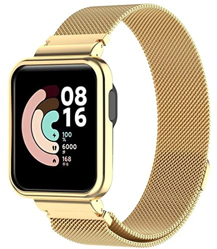 Keecuty Kompatibel für Xiaomi Mi Watch Lite Armband Redmi Watch, Metall Xiaomi Mi Watch Lite Ersatzarmband Wasserdicht Edelstahl Replacement Wrist Strap Zubehör Uhrenarmband für Redmi Watch-Gold