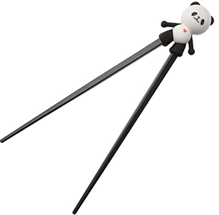 Jorzer Panda Baguettes Mignonnes Baguettes réutilisables en Plastique et Silicone avec Guide de Silicone Vaisselle Chinoise Connecteur de Formation pour bébés Enfants 1Pair Noir Uni