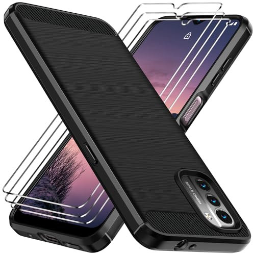 ivoler Hülle für Nokia G21 / Nokia G11 mit 3 Stück Panzer Schutz Glas, Militärischer Stoßfest Handyhülle, Dünne Weiche TPU Silikon Kratzfest Schutzhülle Anti-Fingerabdruck Case, Schwarz