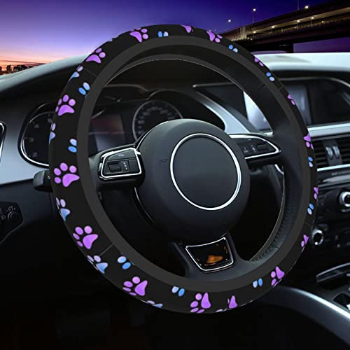 Lila Galaxy Pfotenabdrücke Lenkradhülle für Damen und Herren, Neopren, rutschfest, niedlich, universal, Auto, Lenkrad, Griff, Zubehör, Schutzhülle für Auto, LKW, SUV, 15 Zoll