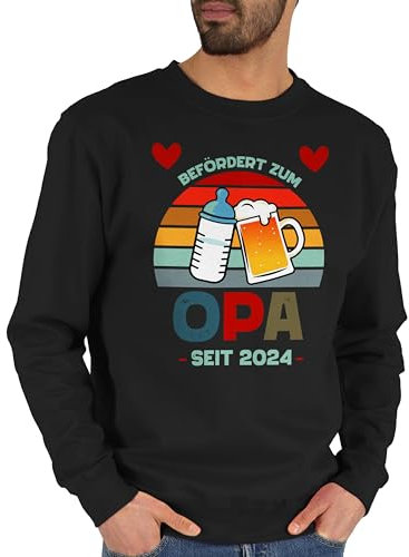Sweater Pullover Sweatshirt Herren Damen - Geschenke - Befördert zum Opa - Vintage seit 2024 - XS - Schwarz - batertag Bierkrug Fater Tag groseltern opas babyflasche vateetag Geburt Enkel