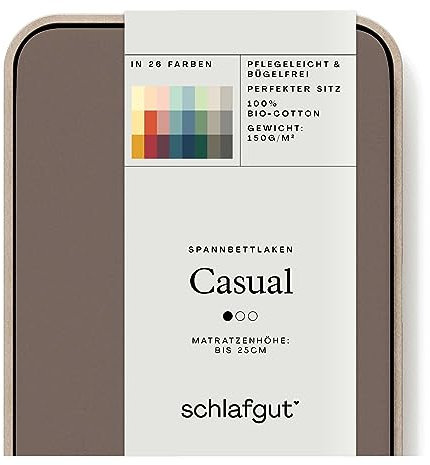 Schlafgut Casual Spannbettlaken 140x200cm bis 160x200cm - 100% Biobaumwolle, Oeko-TEX Zertifiziert, Sand Deep, Matratzenhöhe bis 25cm