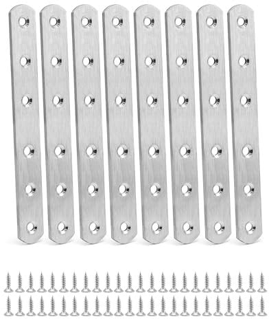 QWORK® - 8 Piezas 160x20x3mm Placa Union Soportes Planos Placas de Fijación de Metal Plano Pletina Acero Inoxidable Soportes de Esquina Recto Unión con 48 tornillos