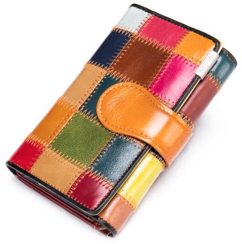 Eysee Geldbeutel Damen klein aus echtem Leder, Geldbörse Damen mit Druckknopf und Reißverschluss