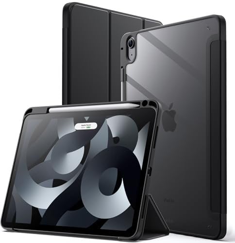 JETech Hülle für iPad Air 11 Zoll M3/M2 (2025/2024), iPad Air 5/4 (10,9-Zoll, 2022/2020, 5./4.) mit Stifthalter, Klare Transparente Rückseitenschale Dünner Ständer Tablet Schutzhülle (Schwarz)