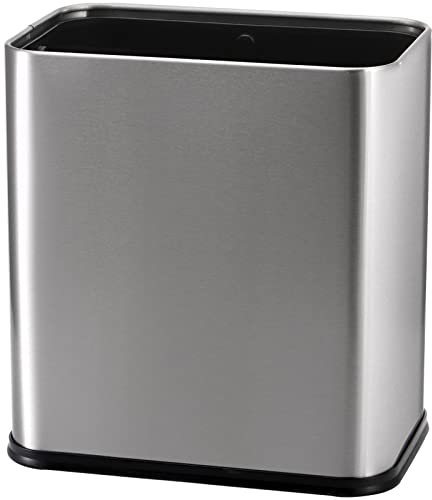 Coloch 10L/1.8 Gallon Rectangle Metal Trash Can, Stainless Steel Wastebasket Slim Size Garbage Bin Silver Invisi-Overlap Open Top Rubbish Bin for Bathroom, Kitchen, Home, Hotel, Office, School