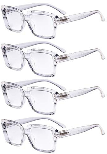 Eyekepper Packung mit 4 stilvollen Brillen für Frauen - Transparente übergroße quadratische Brille +3.25
