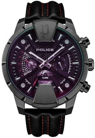 Police Herren Analog Quarz Uhr mit Leder Armband PEWJF2203704
