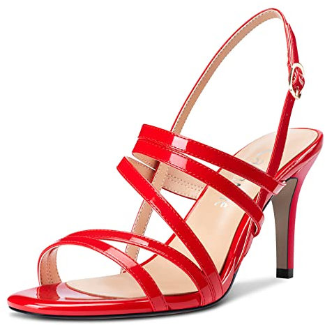 Castamere Donna Medio Tacco Heel Aperte sulla Punta Slingback Sandali Cinturino alla Caviglia Sexy da Matrimonio Feste 8.5 CM Heels Rosso Verniciata 35 EU