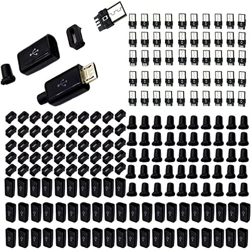 RUNCCI-YUN 50pcs Micro USB buchse,Micro USB ladebuchse buchse löten Typ B,Vorne 5pin /hinten 4pin,SMD,SMT 180 Grad (Schwarz) mit Gehäuse Abdeckung