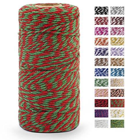 LEREATI Kordel Rot und Grün Bindfaden 2mm x 100m Baumwollfaden Bäckergarn Küchengarn Bastelschnur Paketschnur Dekokordel für DIY Kunstgewerbe Gartenarbeit Geschenke Verpacken Weihnachten