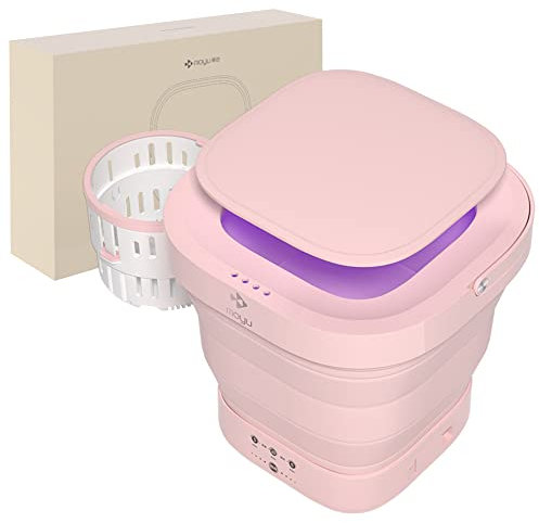 ADITAM 100-240V Mini Lavadora Plegable - Lavadora Portátil 9L, Lavadora Portátil Pequeña Con Secadora Giratoria Para Apartamento De Ropa Interior, Camping, Viajes En Autocaravana (Color: Rosa) Double