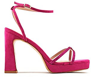 MODELISA - Sandalia Tacón Alto Ancho Punta Abierta Con Plataforma Hebilla Pulsera Tobillo Mujer (Fucsia, numeric_38)