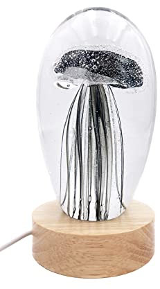 Lámpara de medusa negra 3D de cristal grande con base y luz LED en caja de regalo