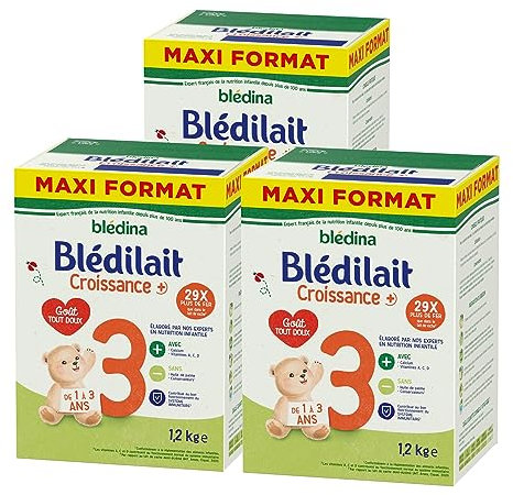 Blédina - Blédilait Croissance 3ème âge - Lait en poudre pour bébé - De 1 à 3 ans - Lot de 3x1,2kg