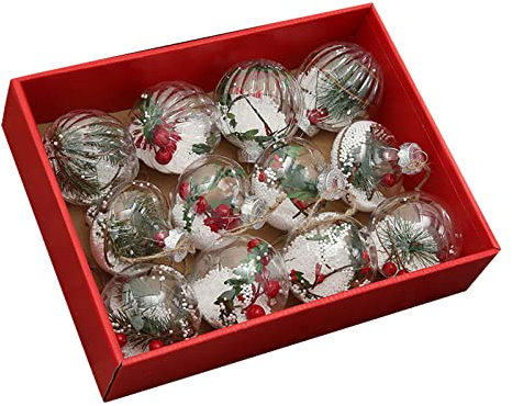 Weihnachtsbaum Kugel Dekoration 8 cm Klare Kunststoff Weihnachtskugeln Ornament Box Weihnachtsdekoration Makramee Blumenampel (Red, One Size)