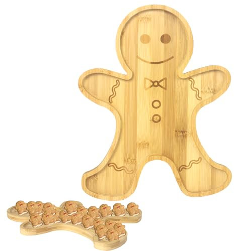 Grande planche à charcuterie de Noël, assiette en bois en forme de bonhomme de pain d'épices, plateau de service de Noël, assiette à biscuits de Noël, assiette à fruits (24 x 30 x 0,15 cm)