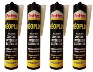 PATTEX Néoplus Colle de Fixation type néoprène - Tous matériaux, intérieur et extérieur, prise immédiate -Cartouche 390g (Lot de 4)