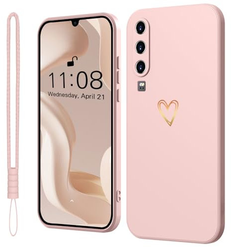 Mitetabo Mobile Phone Case for Huawei P30 Case P30 Gold Love Heart, Girls Case Soft Silicone Slim Shockproof Scratch-Resistant Cute Gold Love Protective Case for Huawei P30