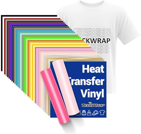 TECKWRAP Heat Transfer Vinyl 12 x 12 Sheets 33 Assorted Color HTV for DIY Clothing,Shirts,Logos,Hats,Fabric Iron on Vinyl Compatible with Heat Press Craft Cutters