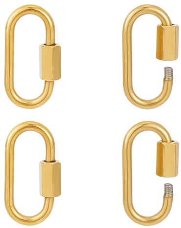 UNICRAFTALE 4Pcs Golden 21mm Long Oval Screw Carabiner Lock Stainless Steel Screw Locking Keychain Carabiner Clasp Metal Keychain Clip Hook Quick Link for Jewelry Making Handbag DIY Accessory