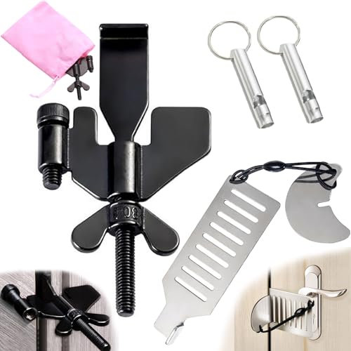 5 Pezzi Set di Serratura Porta con Borsa di Stoccaggio, Chiusure a Scatto, Fischio, Serratura Portatile per Porta di Sicurezza, per Casa Hotel Scuole Appartamenti Dormitori